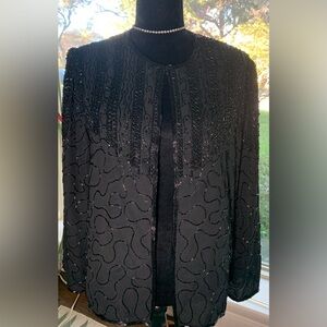TMD New York Black Beaded Sweater | Vintage 90s | Open Front | Size M